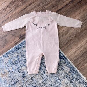 #159. Max Studio Baby - Baby Pink Knit One-Piece Romper with 🐭 Mouse Face